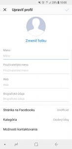 Instagram - Zmena údajov screen